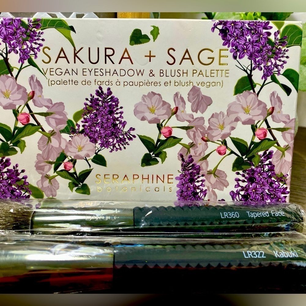 🆕 Sakura & Sage Vegan Eye & Blush Palette 3 PC Set Laruce #LR360 LR322 Brushes